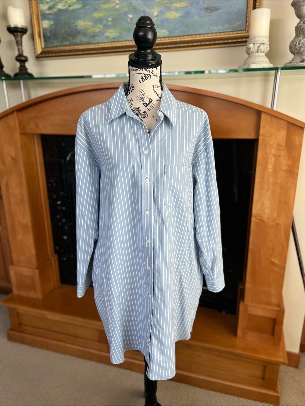 Women's Light Blue Stripe Button-Up Shirt Dress